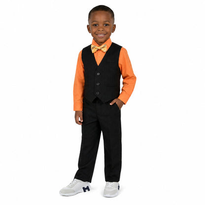 Johnnie Lene Boys 5-Piece Pinstripe Formal Vest Set with Dress Shirt, Pants, Necktie & Bow Tie, Available in 24 Colors