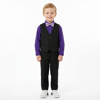Johnnie Lene Boys 5-Piece Pinstripe Formal Vest Set with Dress Shirt, Pants, Necktie & Bow Tie, Available in 24 Colors