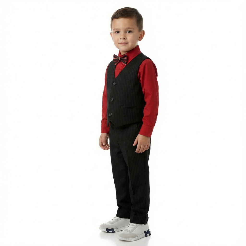 Johnnie Lene Boys 5-Piece Pinstripe Formal Vest Set with Dress Shirt, Pants, Necktie & Bow Tie, Available in 24 Colors