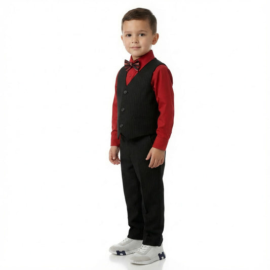 Johnnie Lene Boys 5-Piece Pinstripe Formal Vest Set with Dress Shirt, Pants, Necktie & Bow Tie, Available in 24 Colors