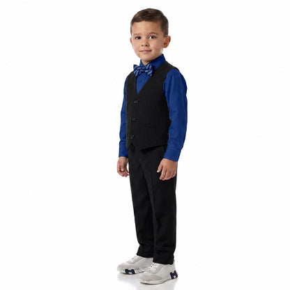 Johnnie Lene Boys 5-Piece Pinstripe Formal Vest Set with Dress Shirt, Pants, Necktie & Bow Tie, Available in 24 Colors
