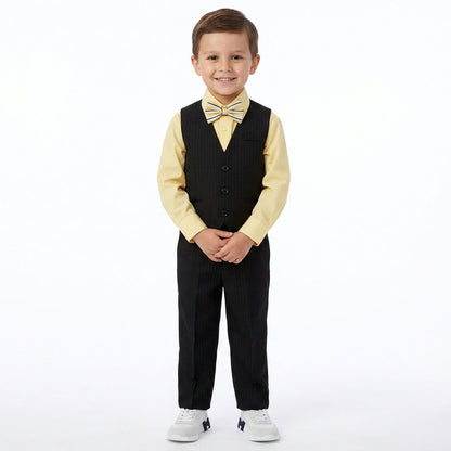 Johnnie Lene Boys 5-Piece Pinstripe Formal Vest Set with Dress Shirt, Pants, Necktie & Bow Tie, Available in 24 Colors