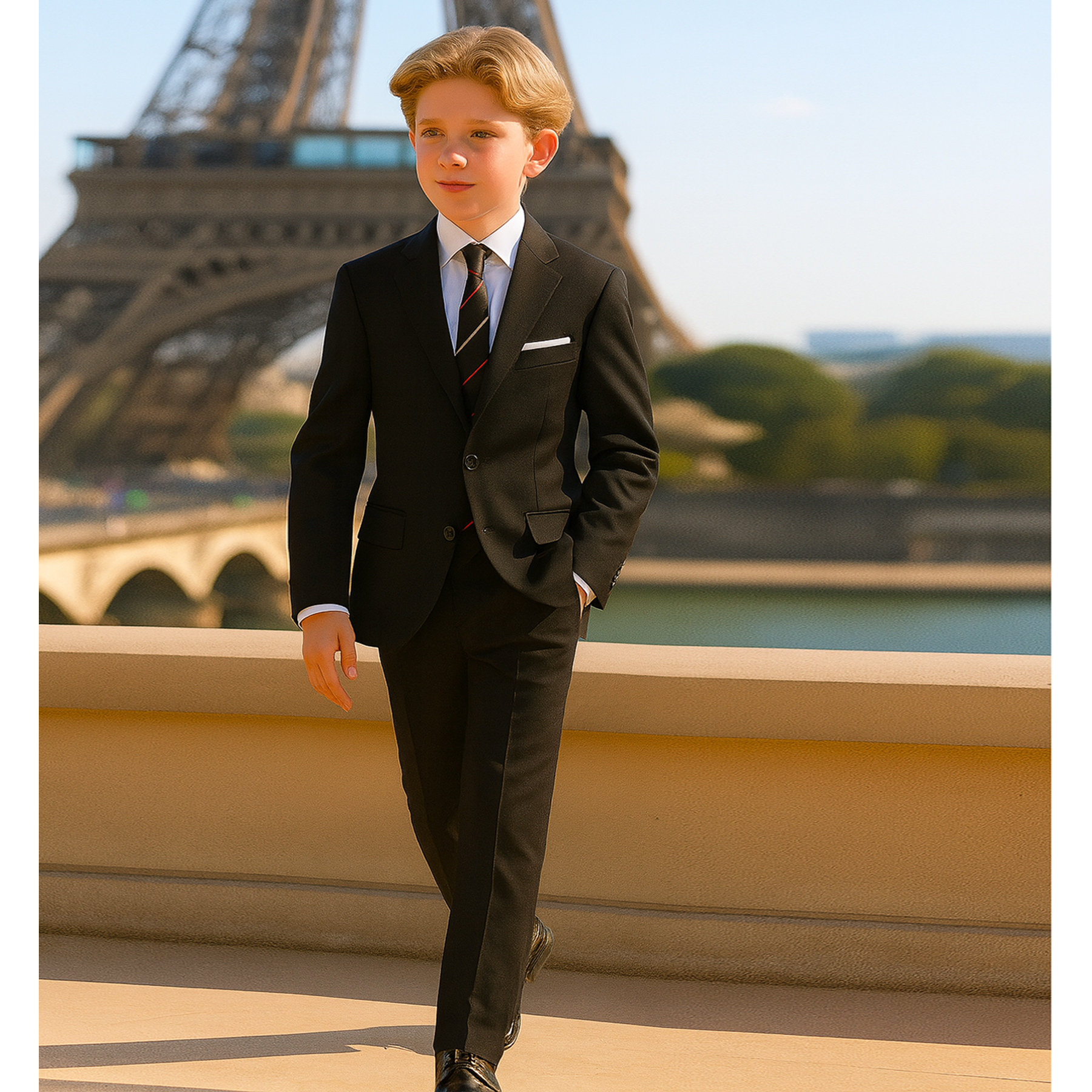 9 Piece Boys Formal Slim Fit Suit Set and Tuxedo Complete Kids Outfit