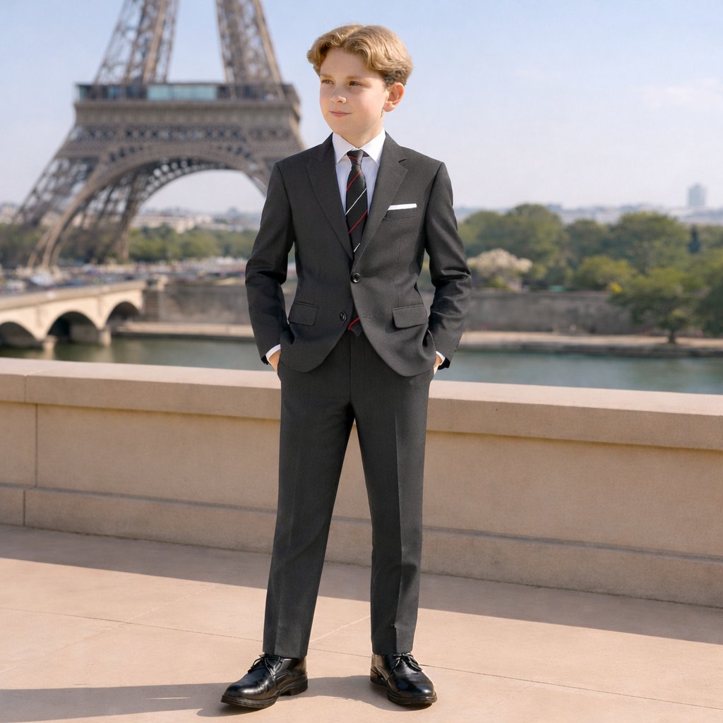 9 Piece Boys Formal Slim Fit Suit Set and Tuxedo Complete Kids Outfit