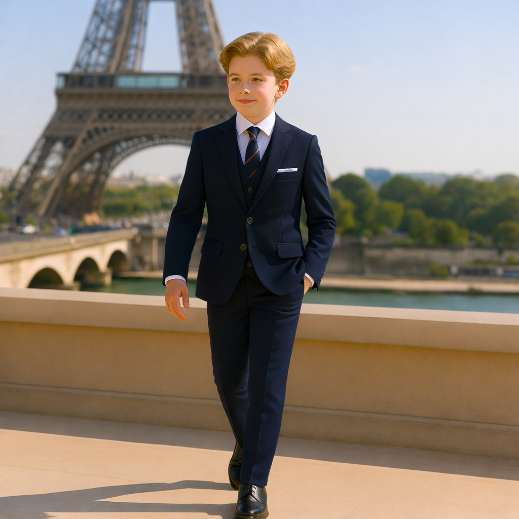9 Piece Boys Formal Slim Fit Suit Set and Tuxedo Complete Kids Outfit