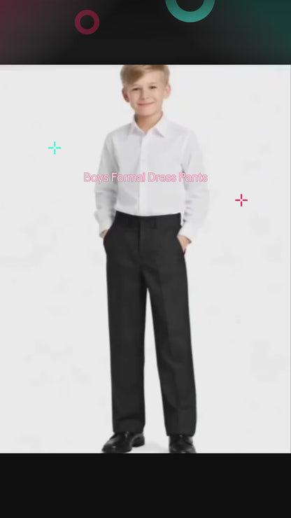 Johnnie Lene Boys Dress Pants Formal Flat Front Straight Fit Tailored Dress Slacks (Navy)