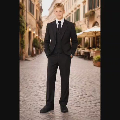 Gino Giovanni Boys 5 Piece Suit Set Wedding Ring Boy Formal Outfit Jacket Vest Pants Shirt Tie