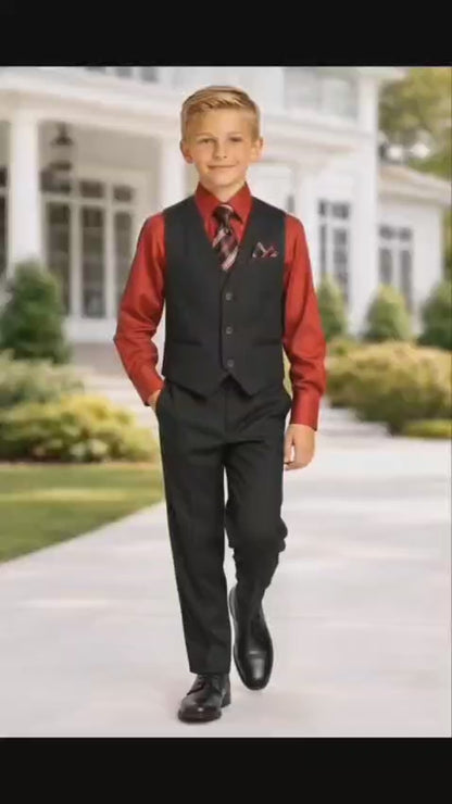 Johnnie Lene Boys 5-Piece Pinstripe Formal Vest Set - Gray Collection